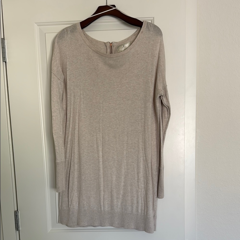 Beige Long Sleeve Sweater Dress.